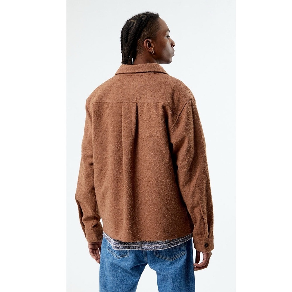 NWT PacSun Brown Oversized Wooly Shacket Textured Button Front Chest Pockets L - Picture 2 of 13